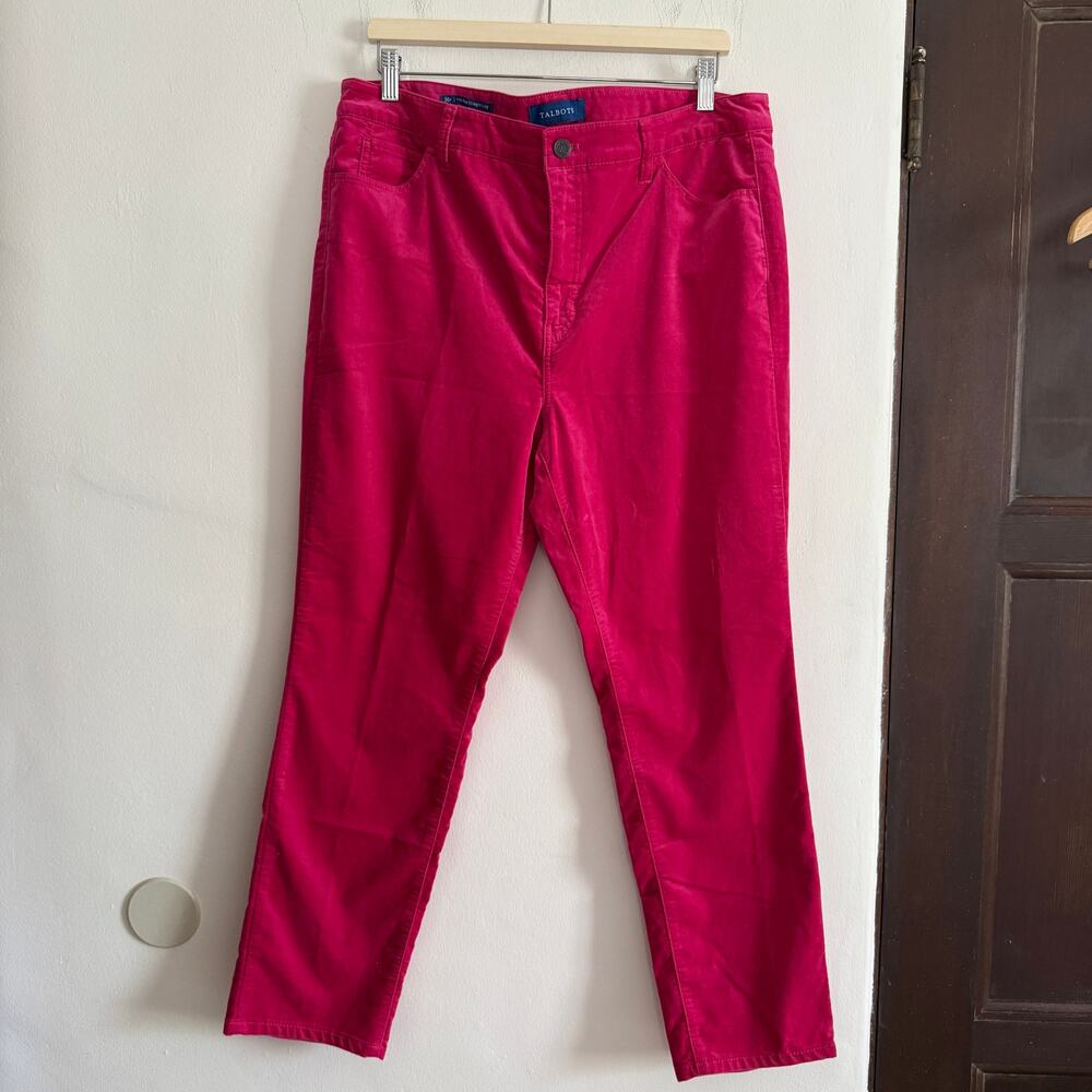 TALBOTS Pink Velour Velvet Straight Leg High Rise Jeans Pants Size 16 Petite